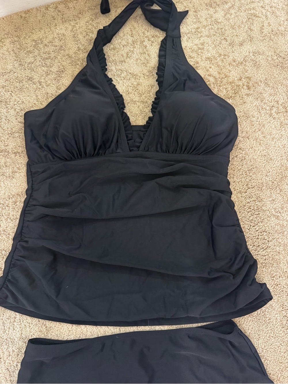 2 Piece Black Ruffle Halter Tankini Set - Picture 7 of 11